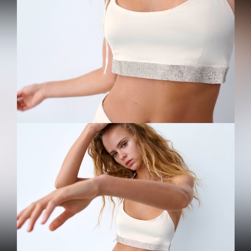 ZARA NWT White Rhinestone Crop Top SMALL